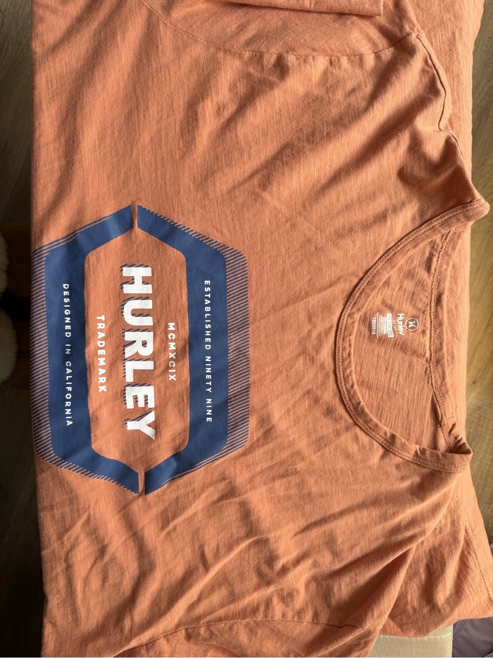 Hurley Orange Short-Sleeve Graphic Tee with Blue Logo